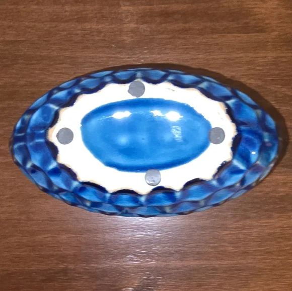 Blue & White Hexagonal Honeycomb Ceramic Vase Textured - Picture 3 of 8